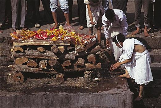 公用,火葬,燃烧,尸体,印度教,帕苏帕蒂纳特寺,尼泊尔,亚洲