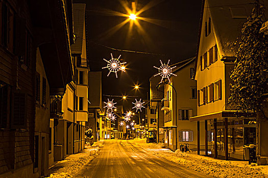 雪,街道,圣诞灯光,瑞士,欧洲