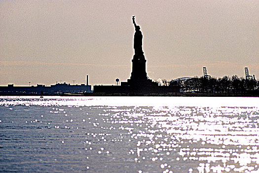 美国,纽约,自由女神像,太阳,反射,哈得逊河,逆光
