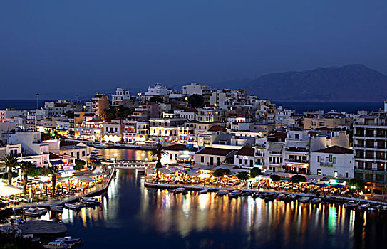 蓝色,钟点,港口,阿基亚斯尼古拉斯,克里特岛,希腊,欧洲
