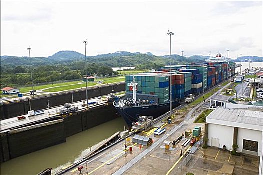 货物集装箱,集装箱船,商业码头,巴拿马运河,巴拿马