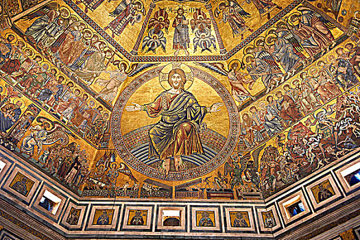 中世纪,图案,天花板,洗礼堂,佛罗伦萨大教堂,展示,耶稣,评判,佛罗伦萨,托斯卡纳,意大利,欧洲