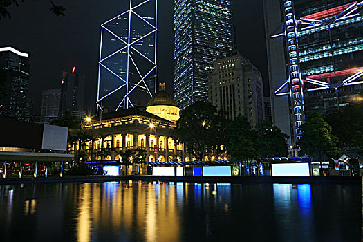 中国银行,夜晚,香港