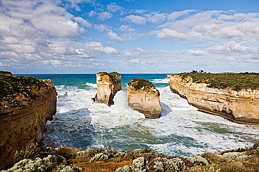 海岸线,靠近,湖,峡谷,海洋,道路,澳大利亚,岩石构造,堆积,岛屿,拱道,坎贝尔港国家公园,十二使徒岩