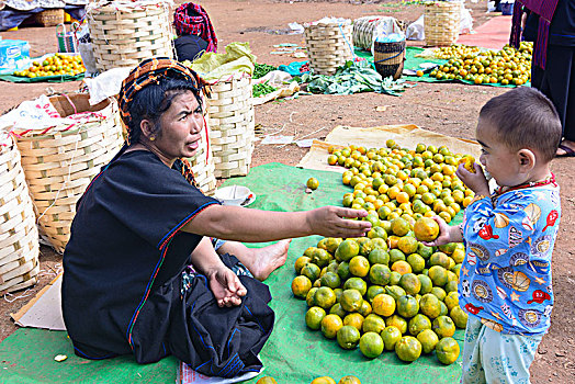 市场,白天,旋转,出售,女人,顾客,人,茵莱湖,掸邦,缅甸