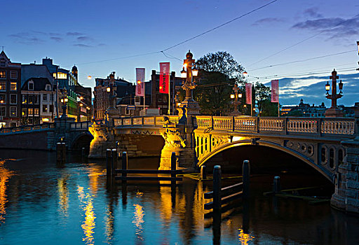 蓝色,桥,绅士运河,阿姆斯特丹,荷兰,欧洲