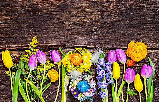 复活节彩蛋,春花,木头,复活节装饰