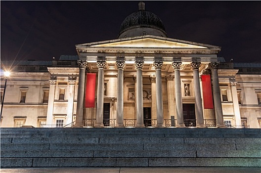 国家美术馆,入口,伦敦,夜晚