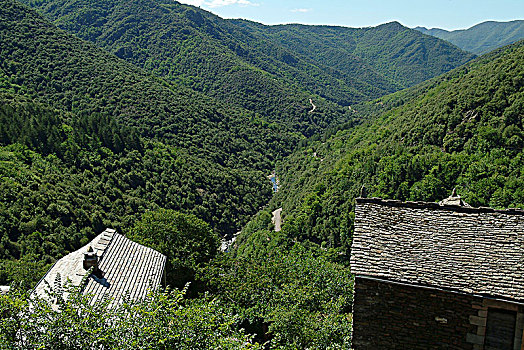 法国,全景,坡栖村落,山