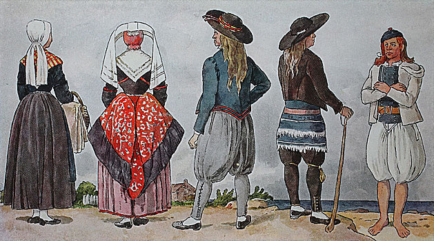 人,传统服装,时尚,衣服,法国,开端,19世纪,插画,欧洲