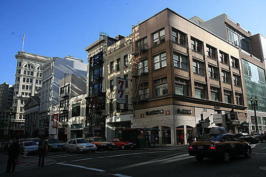 美国,加州,旧金山,市区楼房上的消防梯