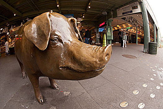 华盛顿,西雅图,派克市场,猪,雕塑