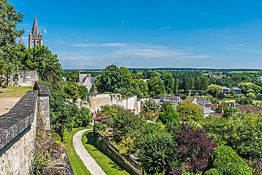 法国,卢瓦尔河,皇家,城市,湖,散步场所,壁,12世纪