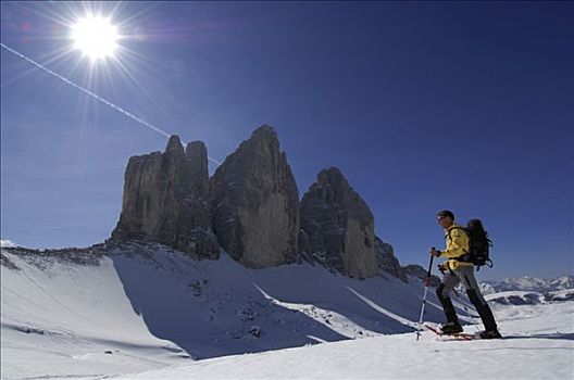 雪鞋,远足者,山,高,山谷,多罗迈特,阿尔卑斯山,意大利,欧洲