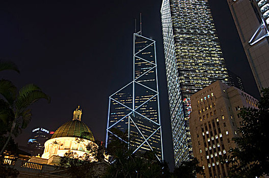 雕塑,广场,老,建筑,中银大厦,中心,罪孽,左边,右边,市中心,香港,亚洲