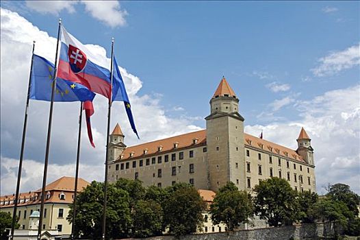 斯洛伐克,欧盟,旗帜,布拉迪斯拉瓦,城堡