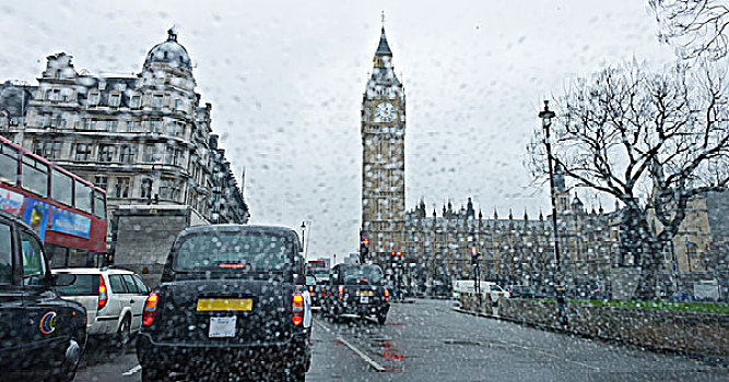大本钟,雨天,威斯敏斯特,伦敦,英国