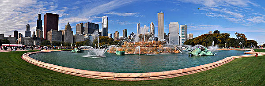 白金汉,喷泉,天际线,芝加哥,伊利诺斯,美国,北美
