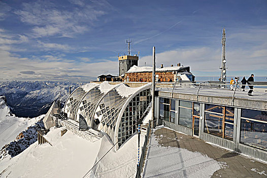 天气,车站,冬天,山,楚格峰,2962米,山峦,上巴伐利亚,德国,欧洲