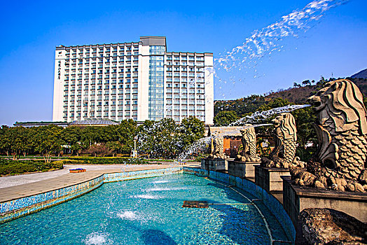 酒店,大楼,建筑,外景,水池,喷泉,游泳池