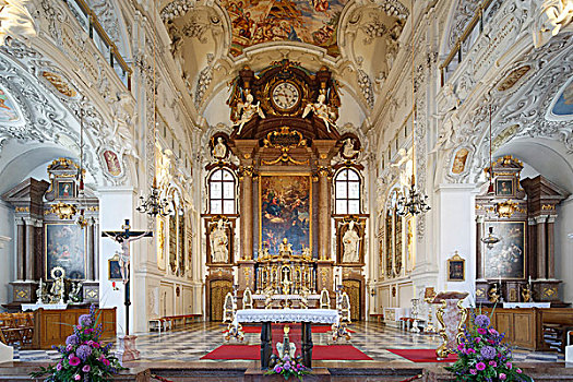 圣坛,教堂,本尼特伯扬,寺院,上巴伐利亚,巴伐利亚,德国,欧洲