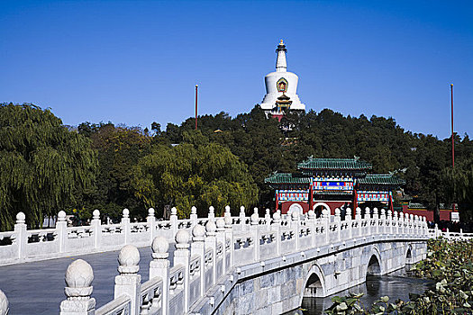 桥,庙宇,背景,北海公园,北京,中国