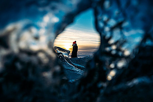 风景,女人,洞,冰,冰岛
