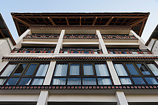 仰视,建筑,窗户,酒店,地区,不丹
