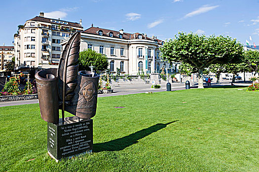 青铜,纪念建筑,尼古拉斯,日内瓦湖,沃州,瑞士,欧洲