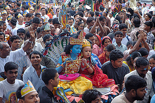 彩色,队列,室外,达卡,标记,出生,周年纪念,印度教,神,克利须那神,孟加拉,九月,2007年