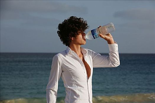 佛得角,半岛,圣马利亚,海滩,少男,饮用水,瓶子