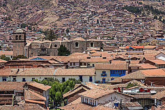 俯视,房子,瓷砖,屋顶,库斯科,秘鲁