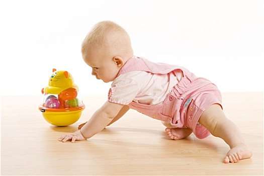 女婴,爬行,玩具,地面