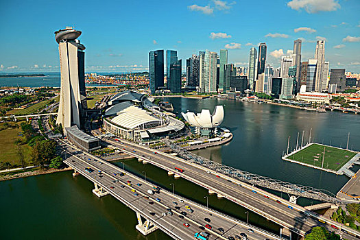 新加坡,天际线,城市,建筑,上方,水