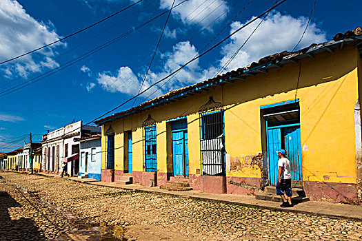 鹅卵石,街道,彩色,家,特立尼达,古巴