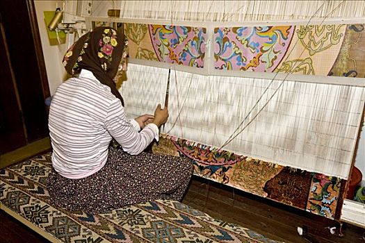 工艺品,女人,制作,地毯,制造,卡帕多西亚,中安那托利亚,土耳其,亚洲