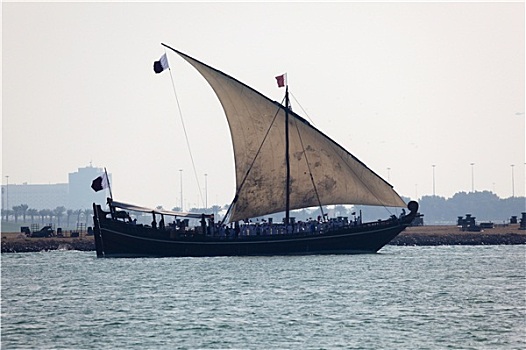 传统,阿拉伯,帆,独桅三角帆船,多哈,卡塔尔,中东