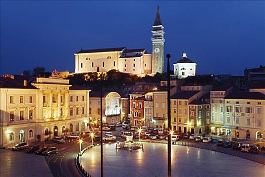 城镇,黄昏,斯洛文尼亚
