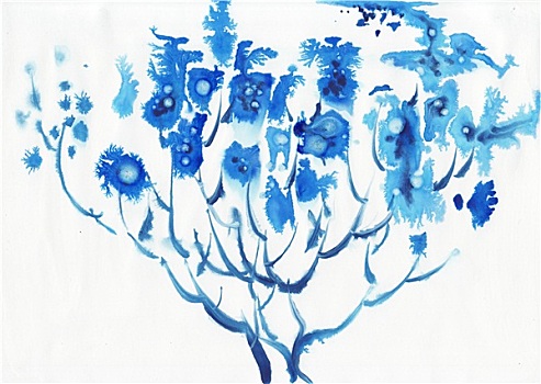 抽象,蓝色,奇异,水彩,花