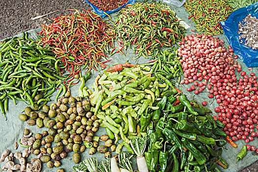 辣椒,早晨,市场,琅勃拉邦,老挝,印度支那,亚洲