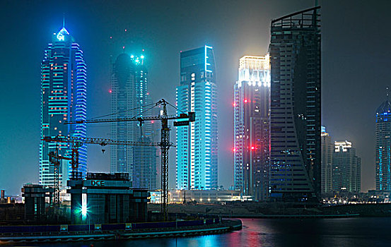 建筑,城市,夜晚,迪拜,阿联酋