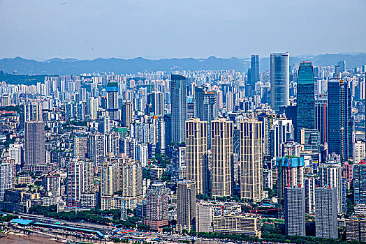 2049年重庆市南岸区南山老君洞道观俯瞰重庆渝中与南岸两区