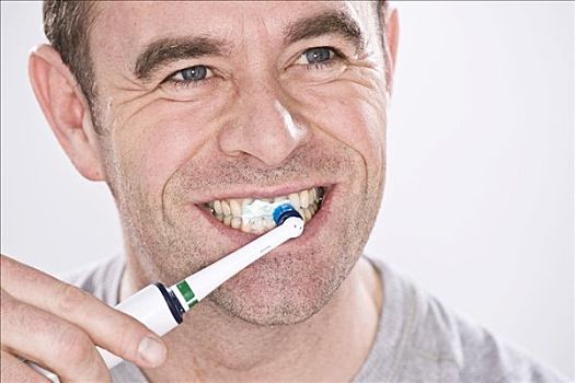 男人,清洁,牙齿,电,牙刷