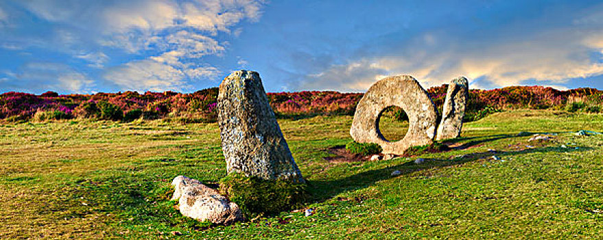 男人,石头,迟,新石器时代,早,青铜时代,立石,靠近,半岛,康沃尔,英格兰,英国,欧洲