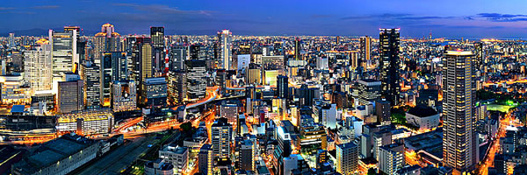 大阪,城市,夜晚,全景,屋顶,风景,日本
