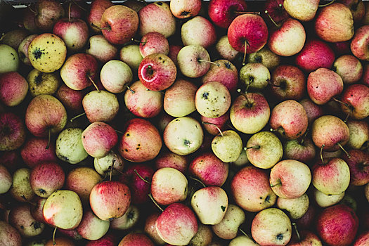 俯拍,特写,红色,青苹果,板条箱,苹果丰收,秋天