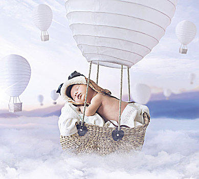 图像,小,婴儿,飞,气球