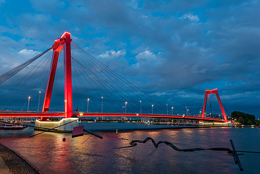 荷兰鹿特丹,willemsbrug,bridge红桥夜景