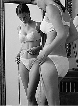 女人,测量,腰部