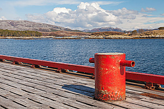 红色,停泊,系船柱,木质,码头,海景,背景